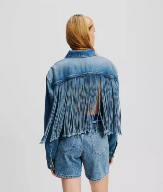 AVSLAPPET DENIMJAKKE MED FRANSER