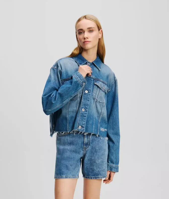 AVSLAPPET DENIMJAKKE MED FRANSER