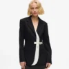 Blazer med belte og kontrastrevers