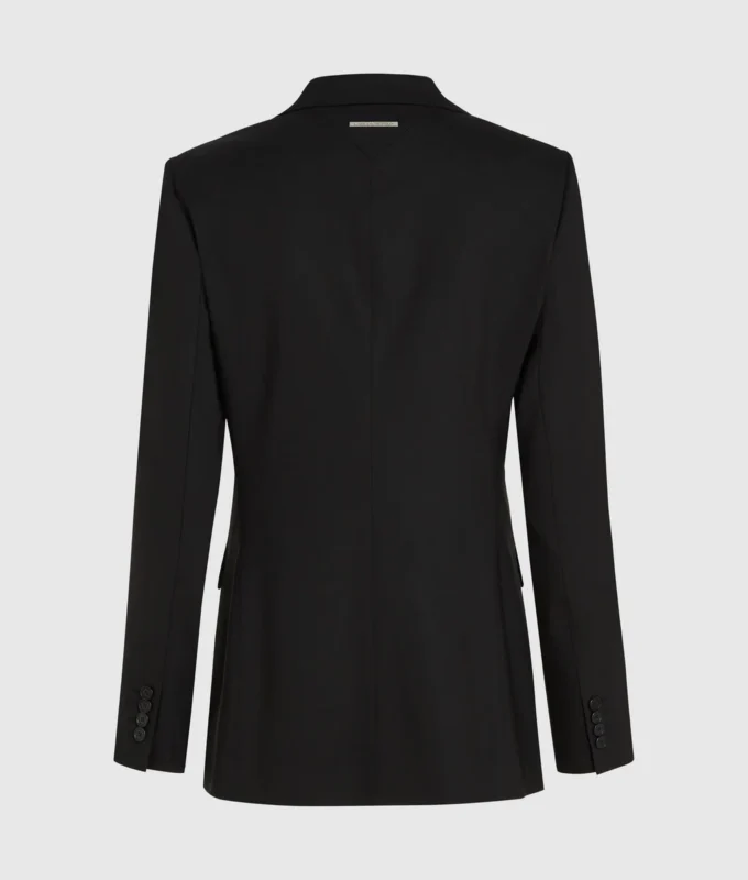 Blazer med belte og kontrastrevers
