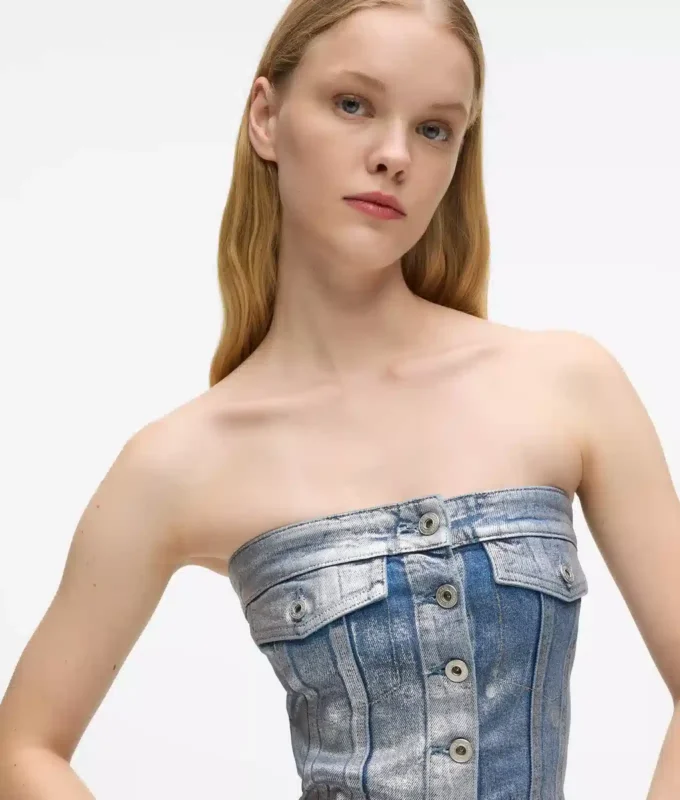 Bustier i belagt denim