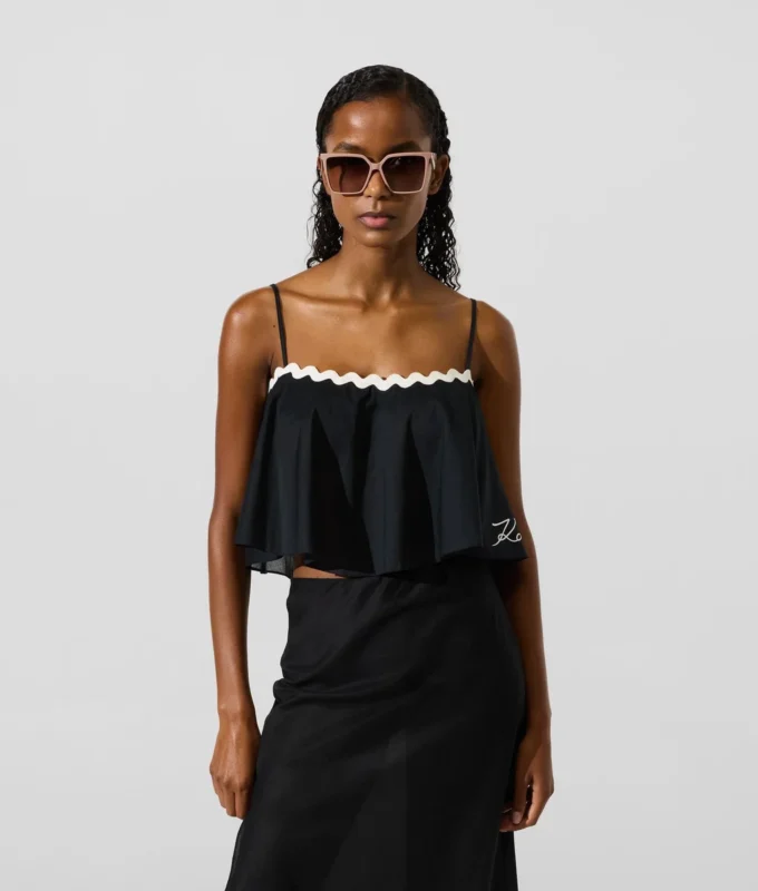 Cropped strandtop med bølgekant