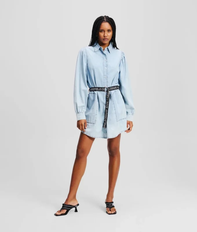 DENIMSKJORTEKJOLE MED PUFFERERMER