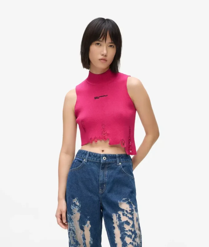 Distressed strikket topp