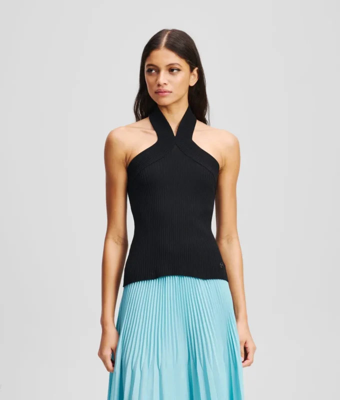HALTERNECK STRIKKET TOPP