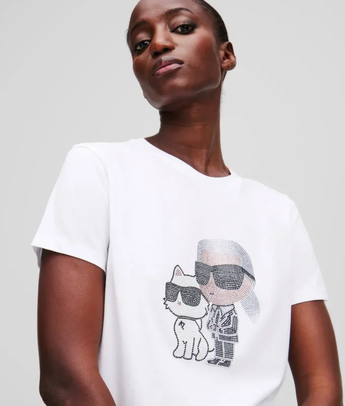 IKON KARL & CHOUPETTE RHINESTONE T-SKJORTE