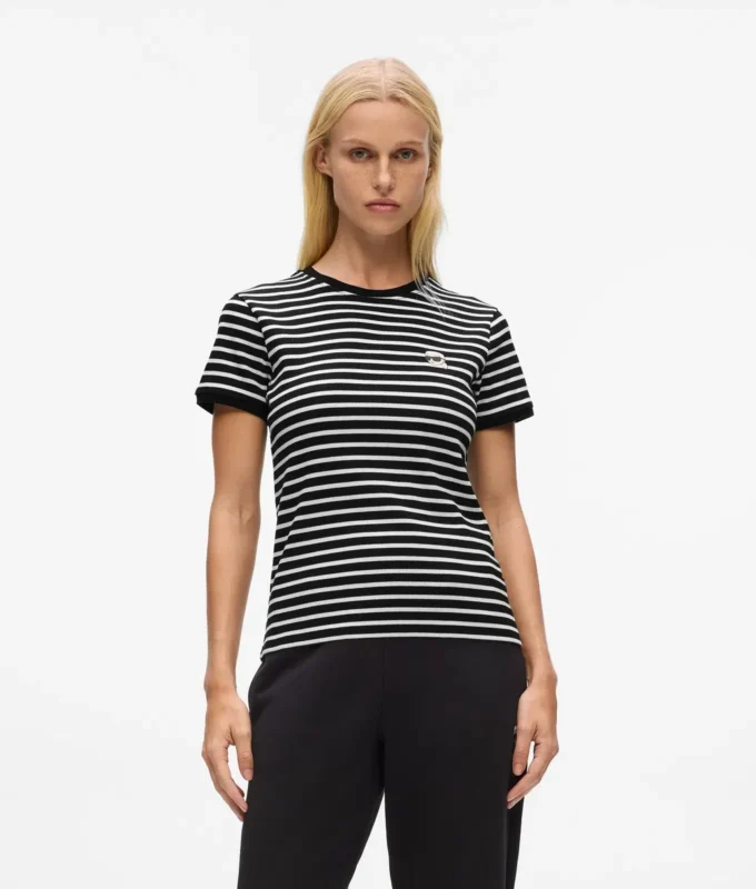Ikon stripete ribbet T-skjorte