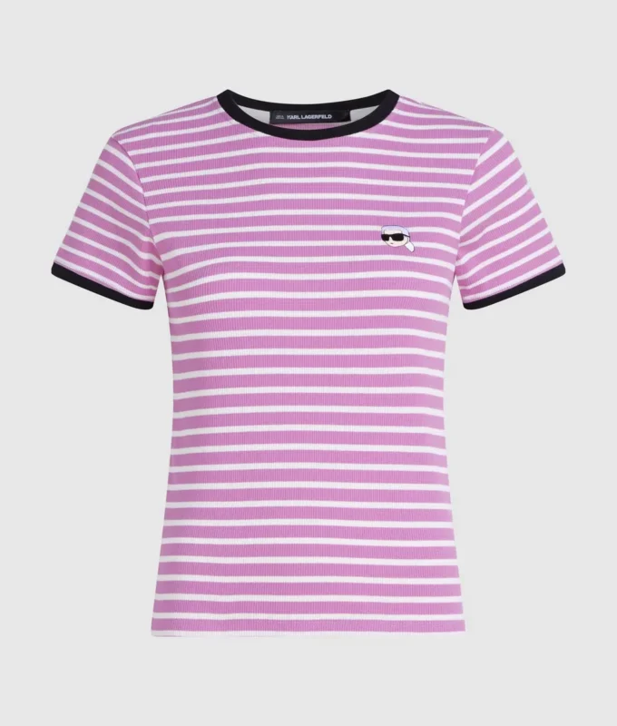 Ikon stripete ribbet T-skjorte