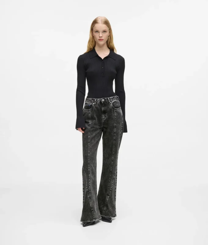 Jeans med søm og høy midje