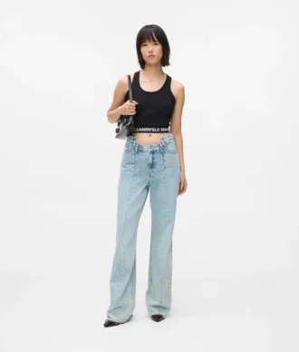 Jeans med sømmer, middels høy midje og avslappet passform
