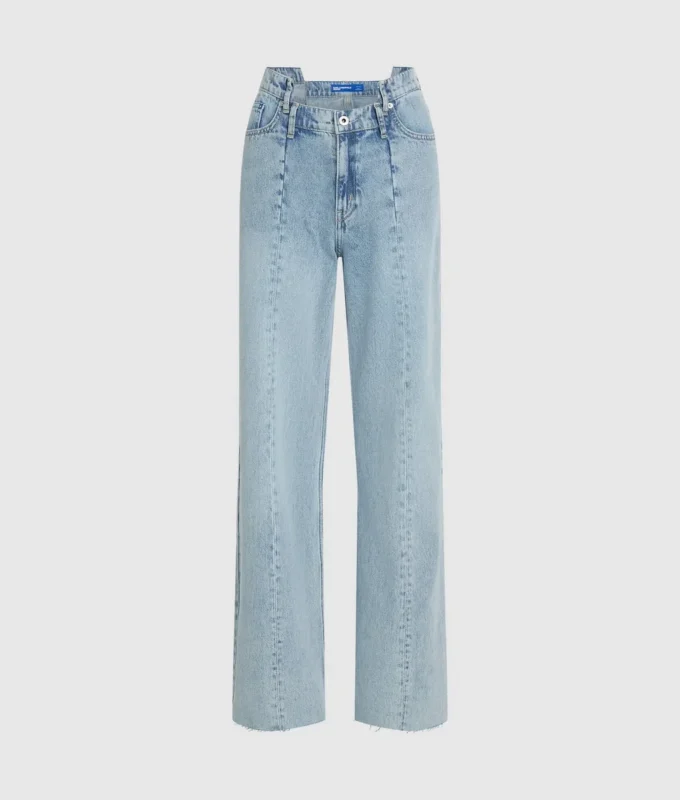 Jeans med sømmer, middels høy midje og avslappet passform