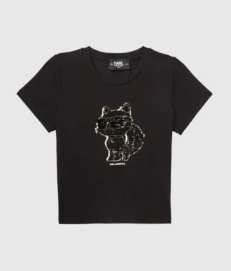 Jenters T-skjorte med paljetter og Ikon Choupette-motiv