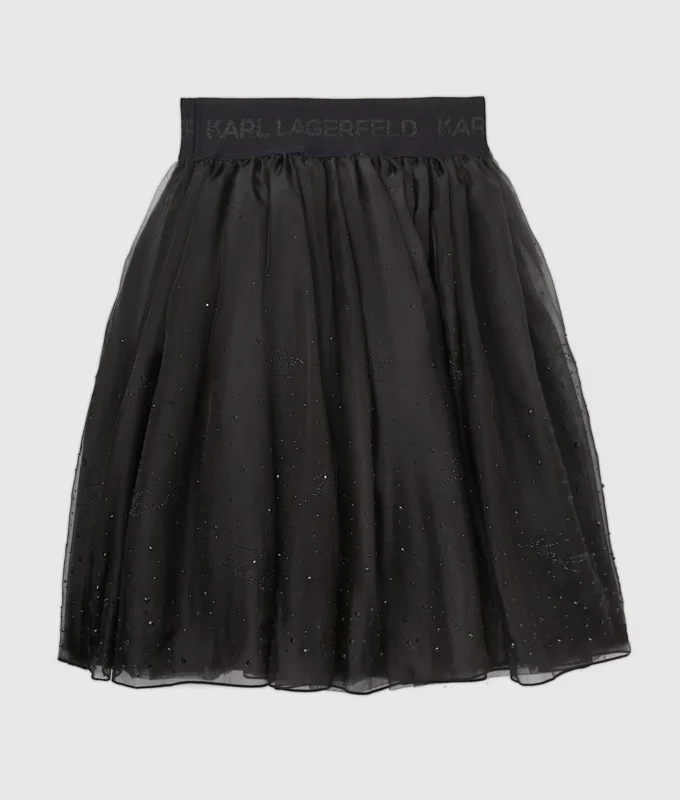 Jenteskjørt i mesh med rhinestones