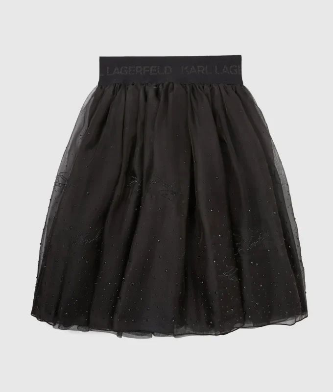 Jenteskjørt i mesh med rhinestones