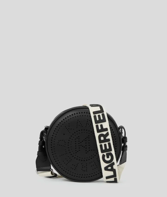 K/CIRCLE EMBOSSED LOGO ROUND CROSSBODY BAG