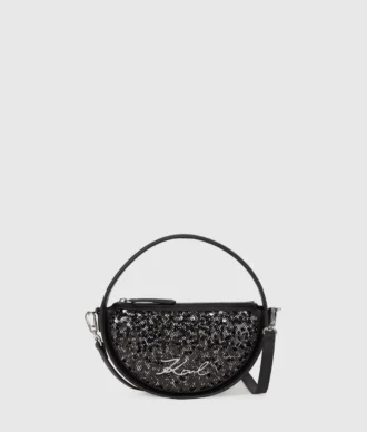 K/Signature rund crossbody-veske med paljetter