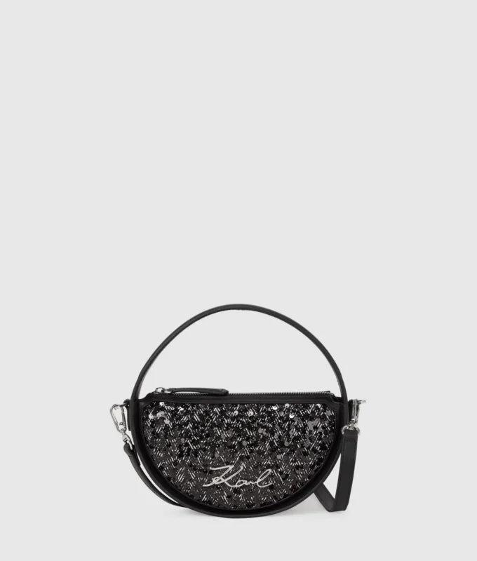 K/Signature rund crossbody-veske med paljetter