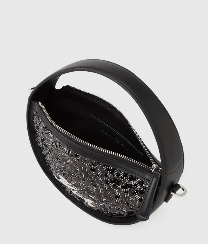 K/Signature rund crossbody-veske med paljetter