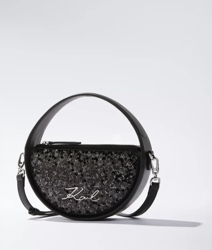 K/Signature rund crossbody-veske med paljetter