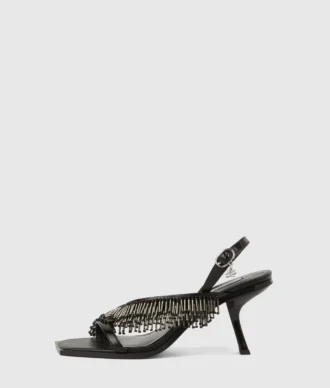 Karmel slingbacks med frynser og hæl