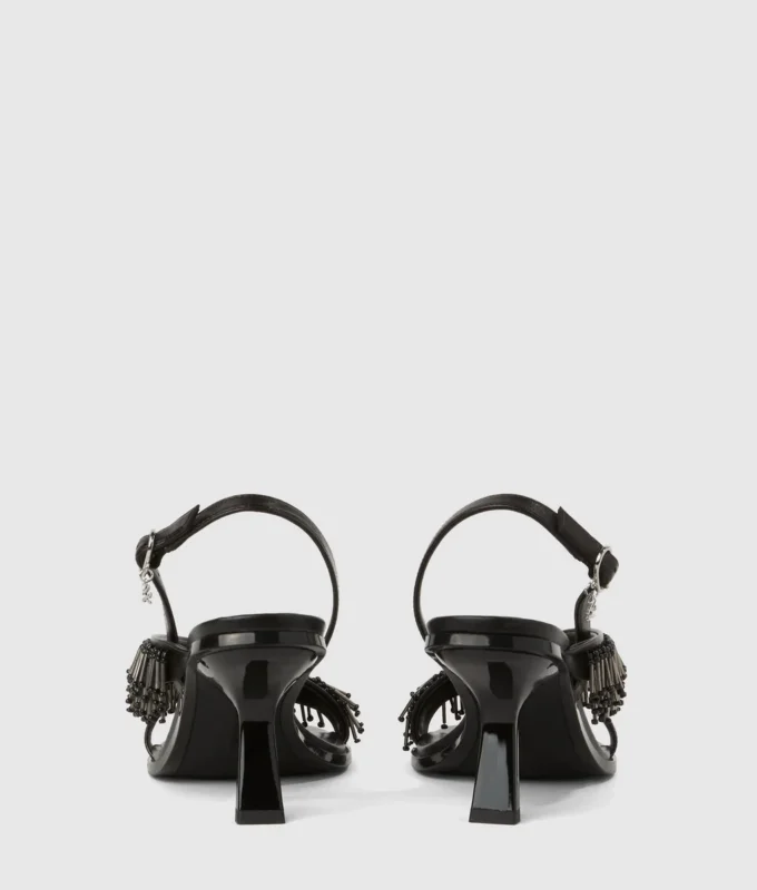 Karmel slingbacks med frynser og hæl