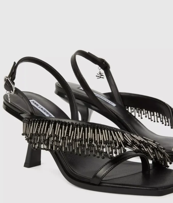 Karmel slingbacks med frynser og hæl