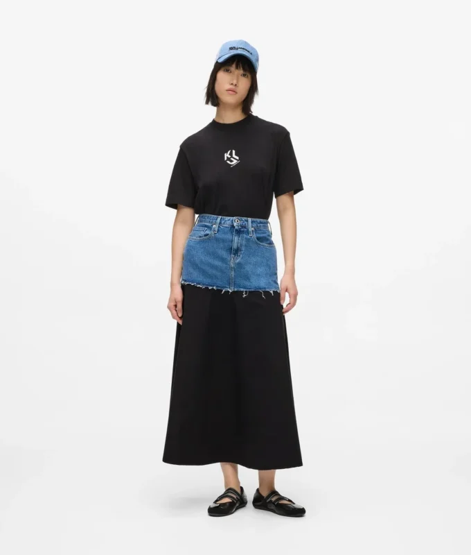 Maxiskjørt med denimpanel