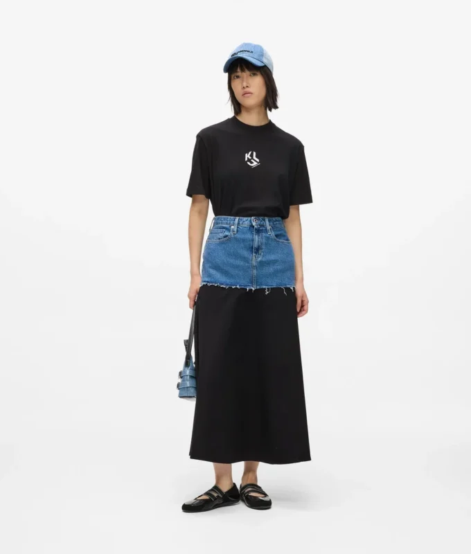Maxiskjørt med denimpanel