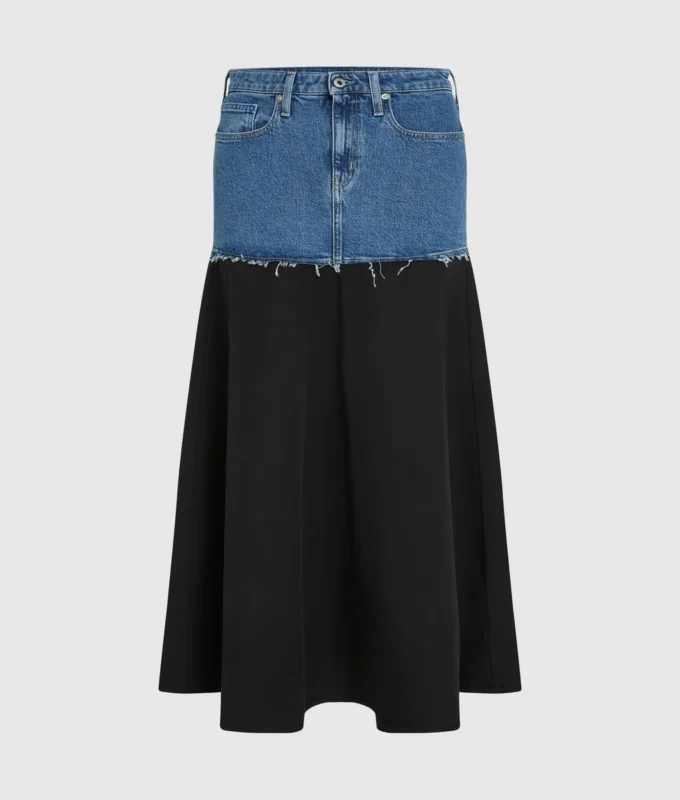 Maxiskjørt med denimpanel