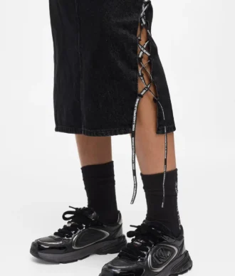 Midi-denimskjørt med snøring