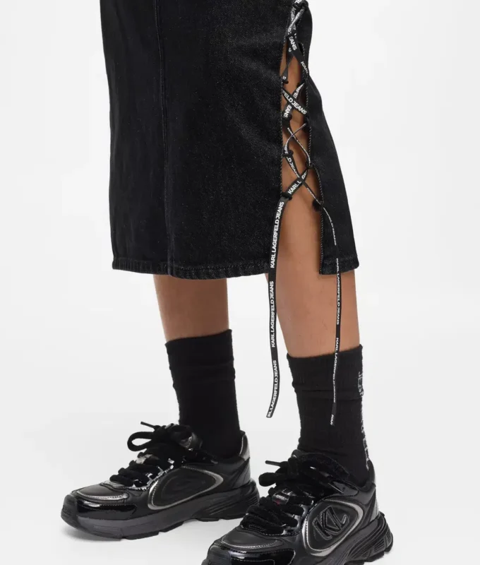 Midi-denimskjørt med snøring