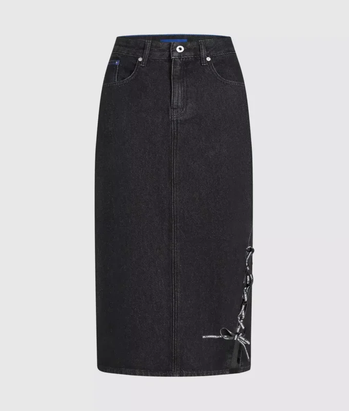 Midi-denimskjørt med snøring