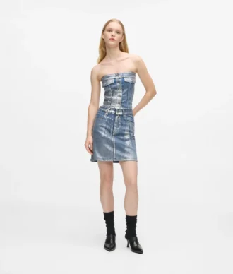 Mini-skjørt i belagt denim