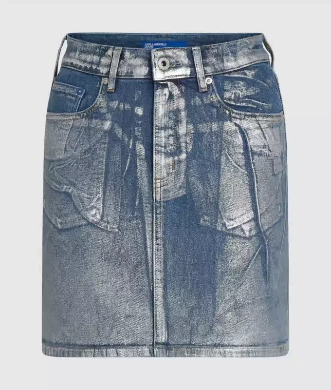 Mini-skjørt i belagt denim
