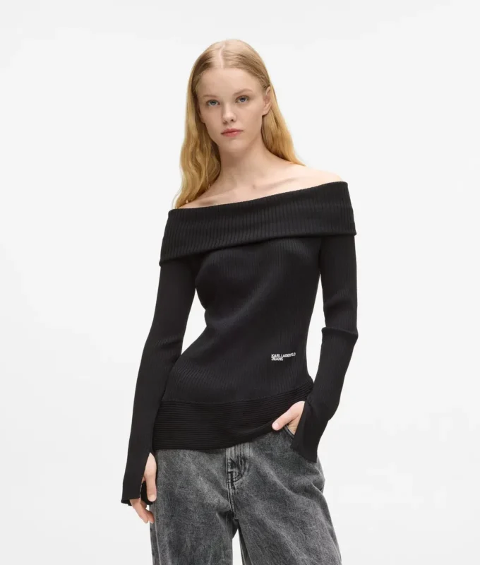 Off-shoulder strikket topp
