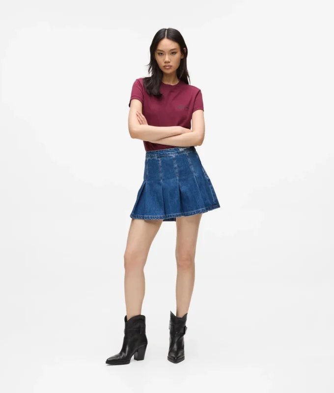 Plissert miniskjørt i denim