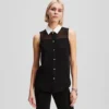 POPLIN-KRAGET BLUSE UTEN ERMER