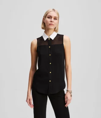 POPLIN-KRAGET BLUSE UTEN ERMER