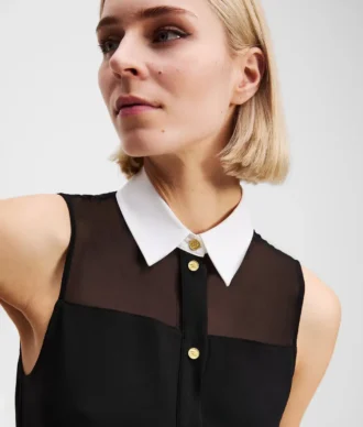 POPLIN-KRAGET BLUSE UTEN ERMER