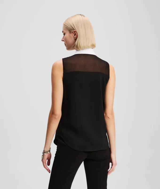 POPLIN-KRAGET BLUSE UTEN ERMER