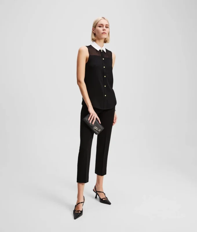 POPLIN-KRAGET BLUSE UTEN ERMER