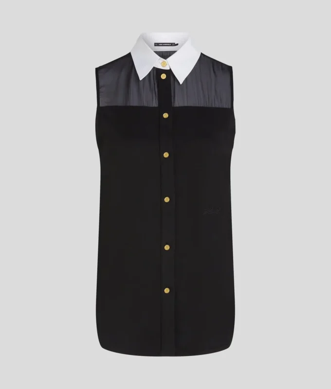 POPLIN-KRAGET BLUSE UTEN ERMER