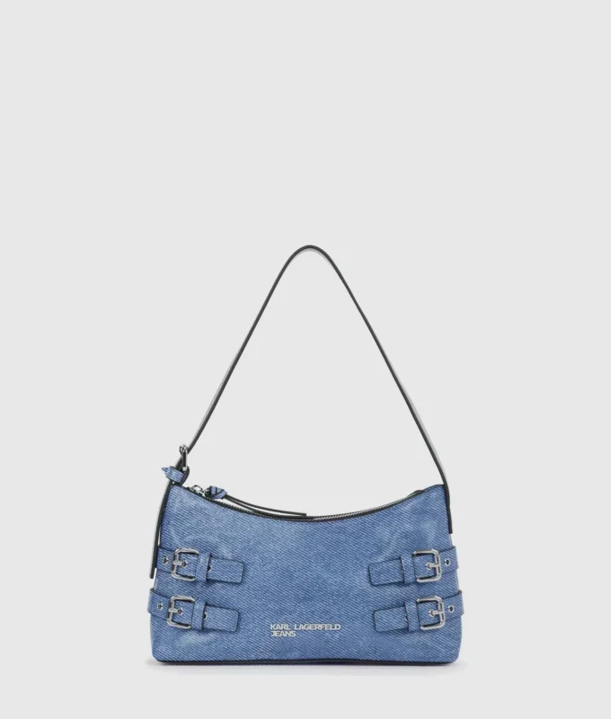 Skulderveske i denim med spenne