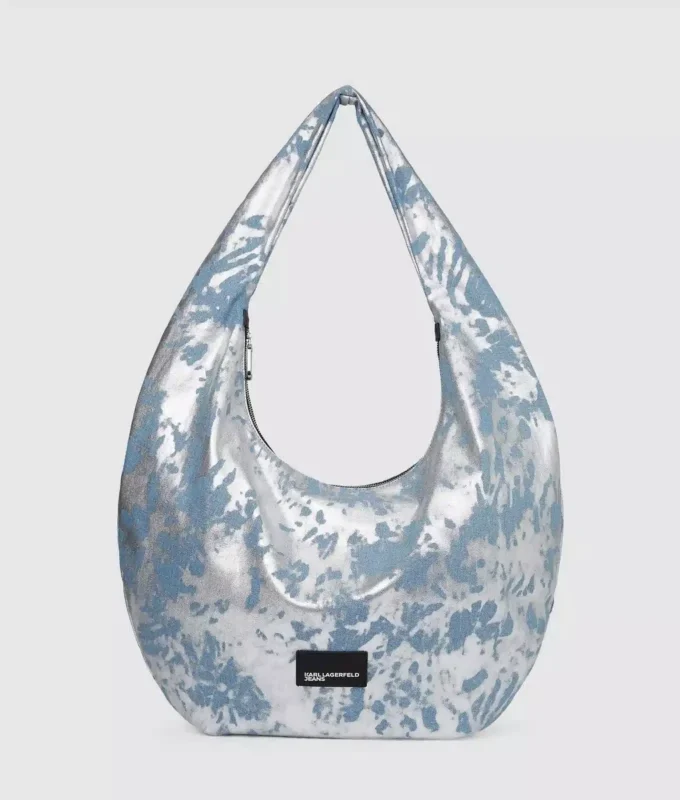 Stor, høyglanset denim-hobo-veske