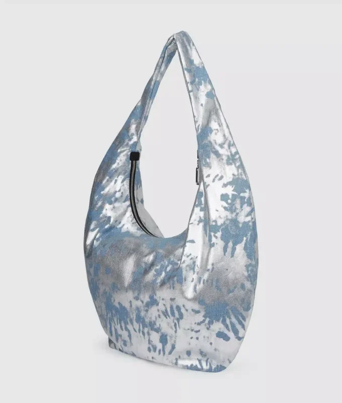 Stor, høyglanset denim-hobo-veske