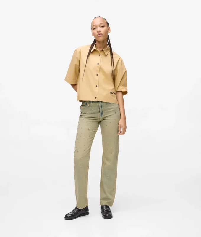 STUDDED HIGH-RISE STRAIGHT JEANS