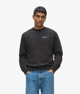 Sweatshirt med rund hals og fløyel-logo