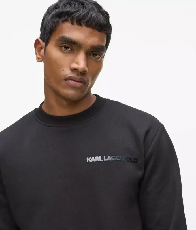 Sweatshirt med rund hals og fløyel-logo