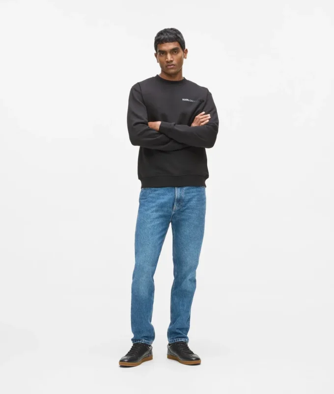 Sweatshirt med rund hals og fløyel-logo