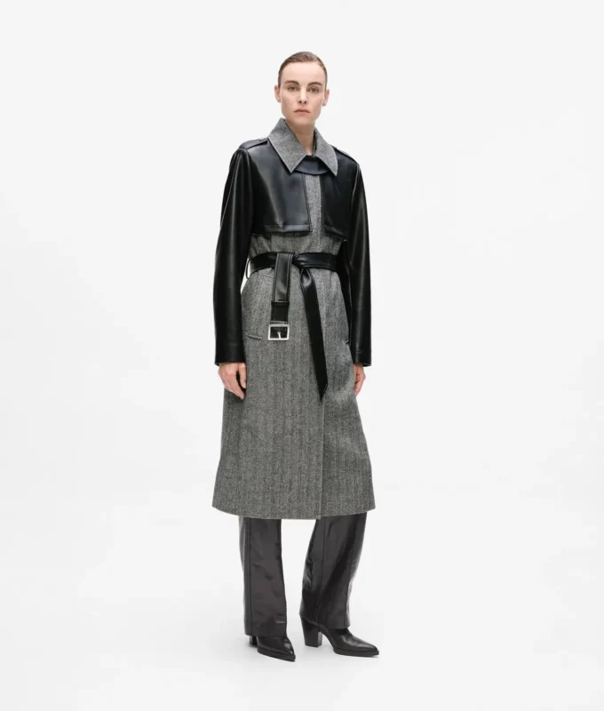 Tweed- og imitert skinnfrakk